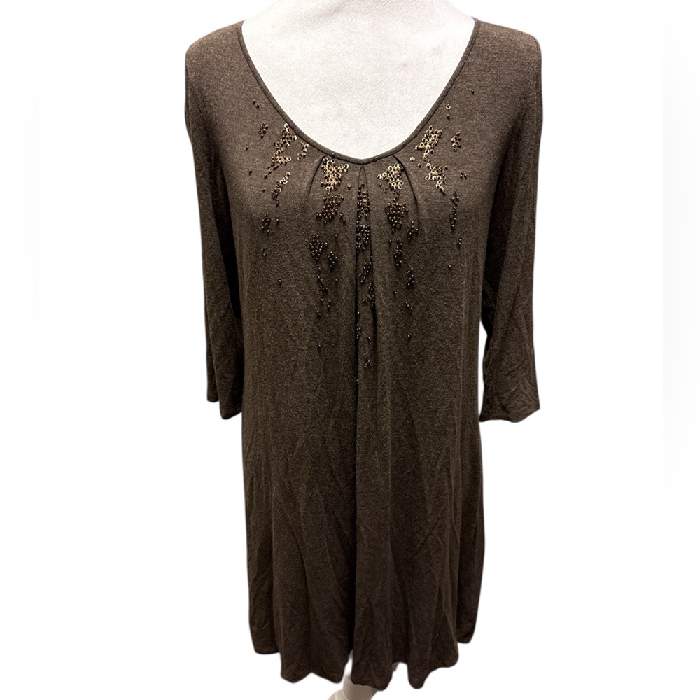 Taupe Beaded jersey knit Women's dress